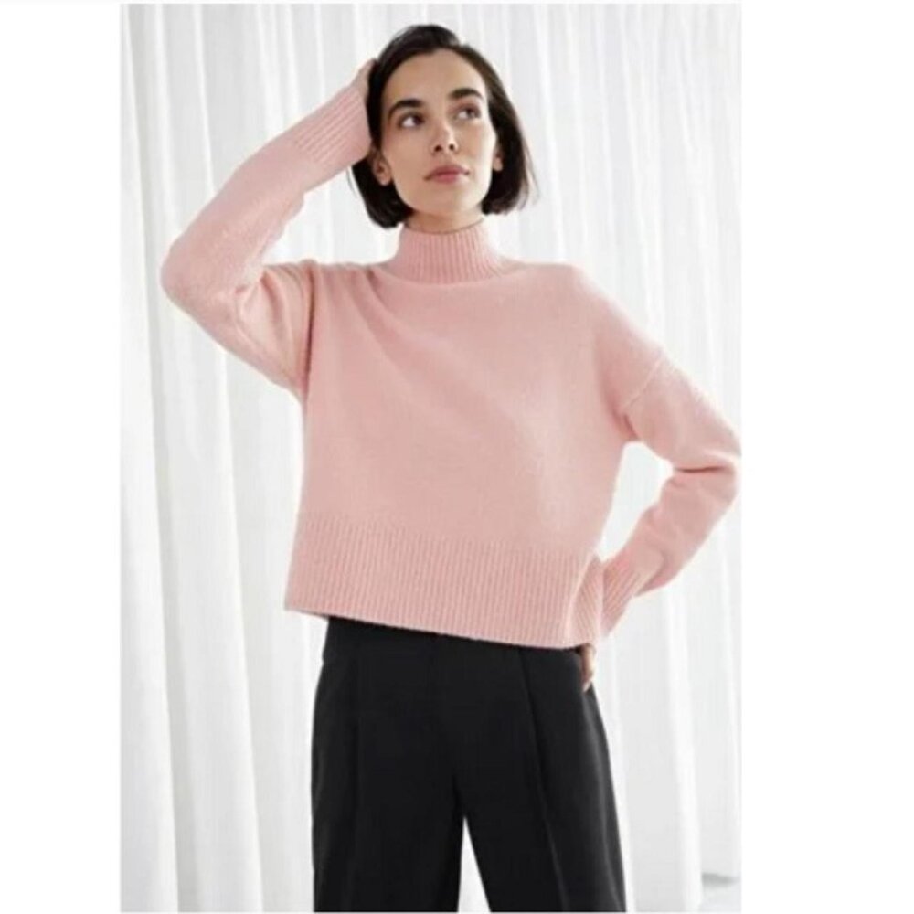 & Other Stories Cropped Mock Neck Sweater in Pastel Pink size L (fits S/M)